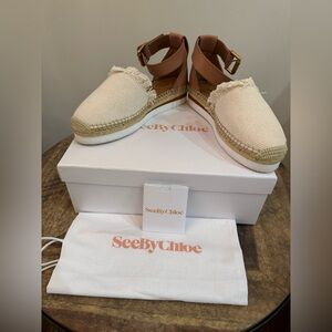 See By Chloe Cream and Tan Espadrille Flats
